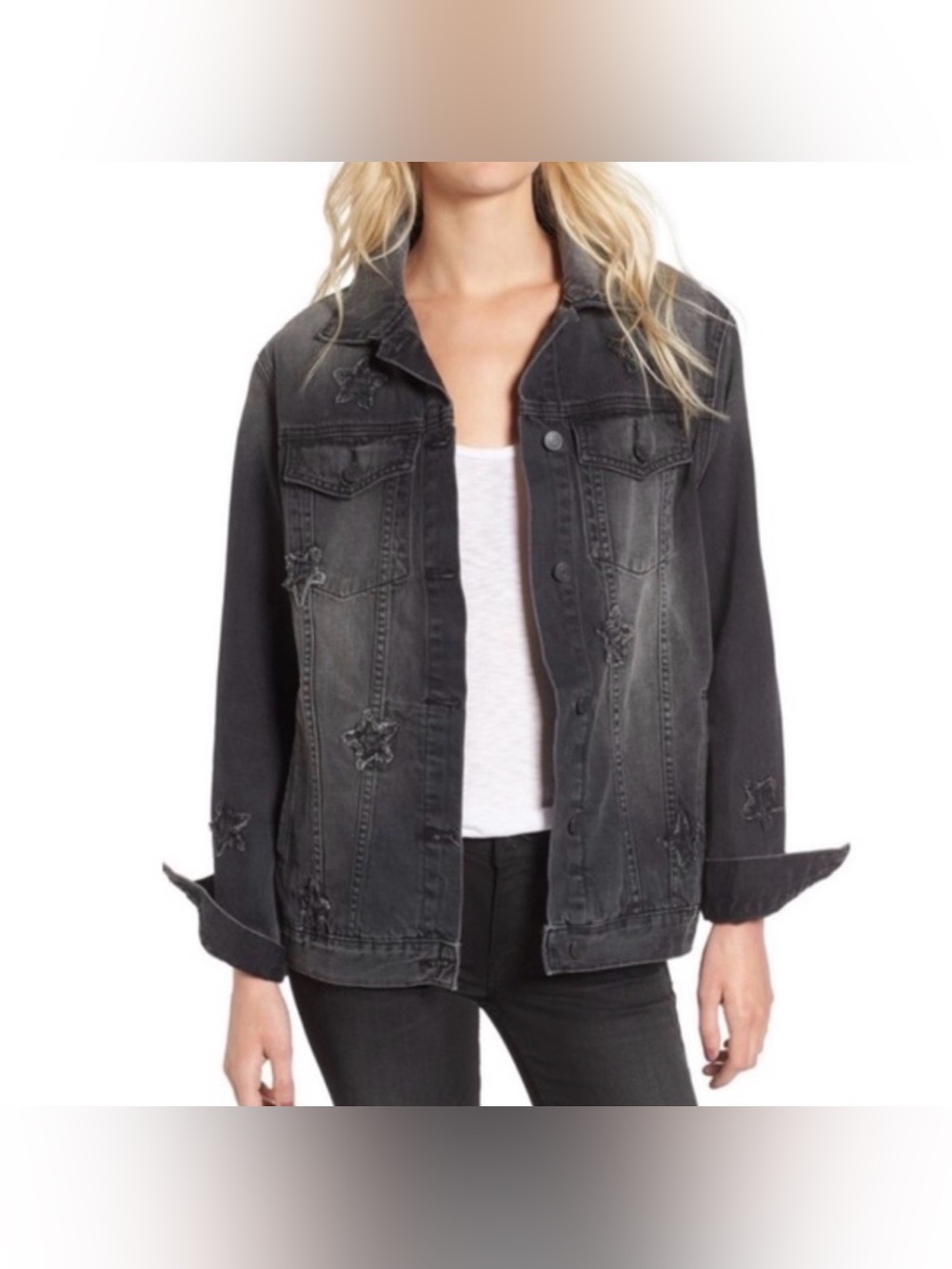 Rails Knox Star Patch Faded Black Denim Jacket Size Medium